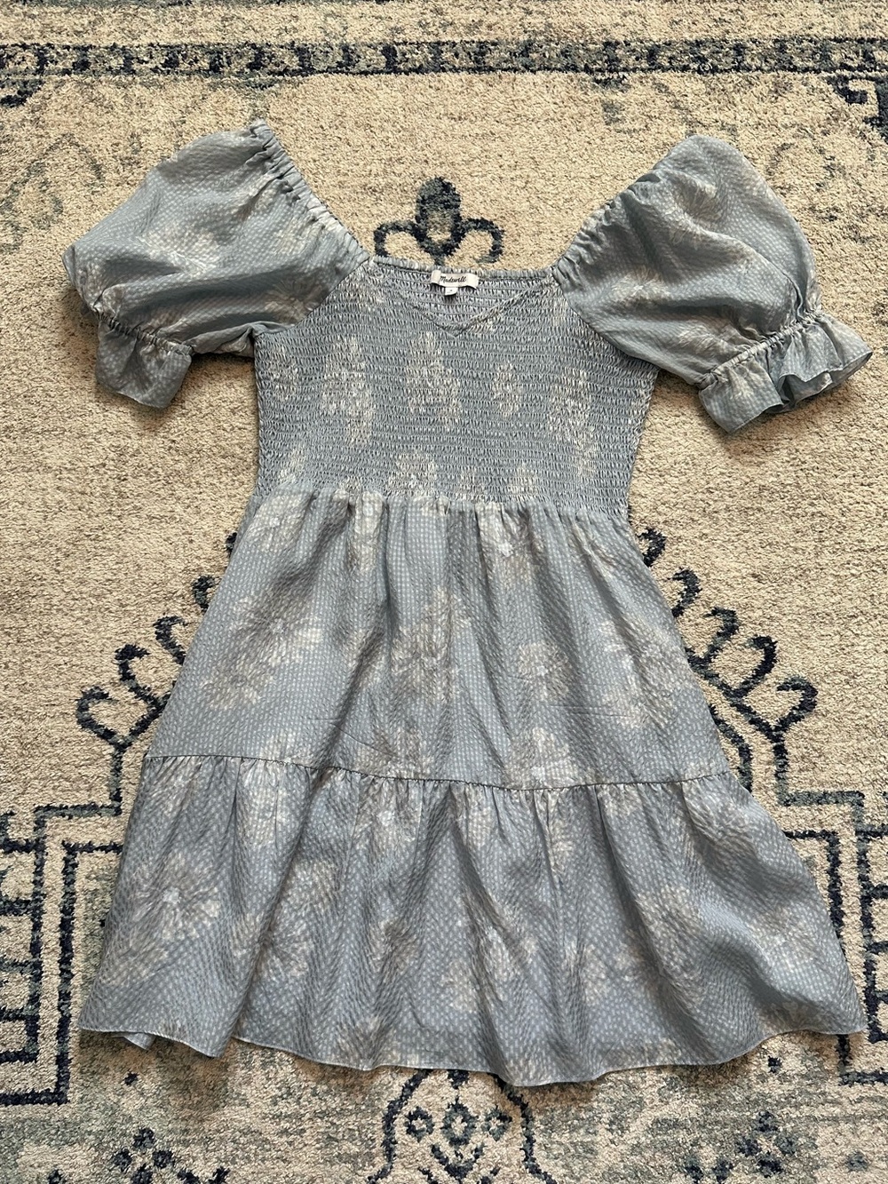 Silk Madewell Smocked Dress in Light Blue